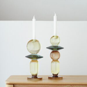 34PH25862 Set de 2 candelabros diseño moderno cristal ámbar, amarillo y verde