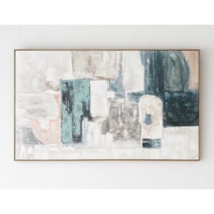 34SI25111 Cuadro abstracto ORNA 150x90 tonos beige, gris y verde con marco madera natural