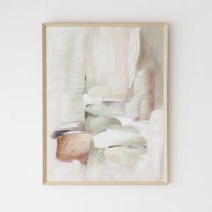 34SI25176 Cuadro abstracto OLI N.2 100x130 tonos ocre y verde con marco madera natural