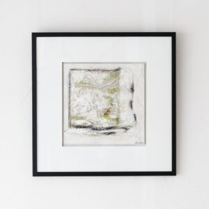 34SI25361 Cuadro abstracto ABSTRACCION EN LINO N1 tonos beige, gris y verde marco negro