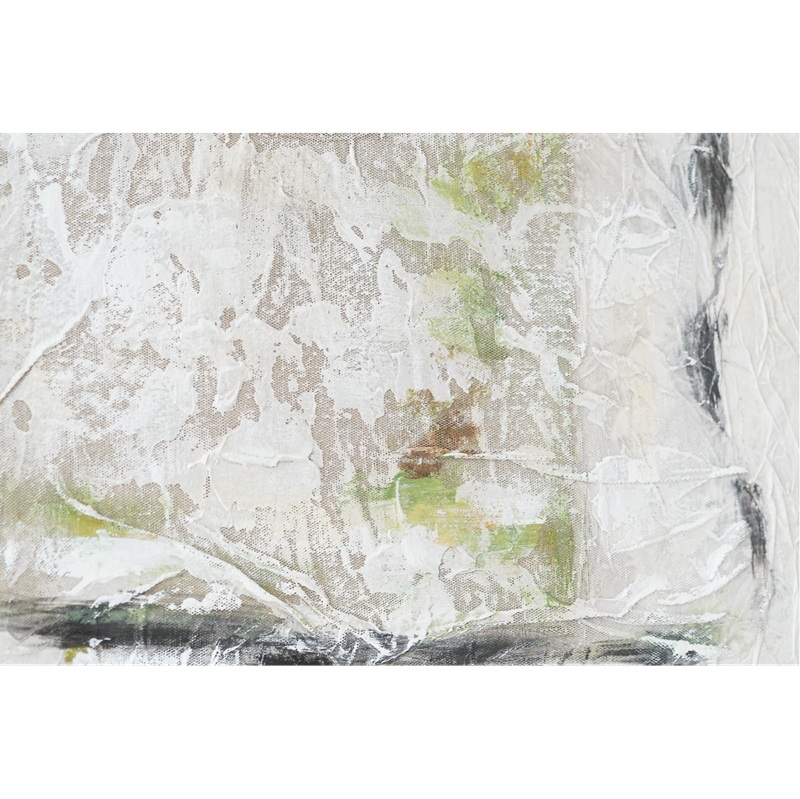 34SI25361 Cuadro abstracto ABSTRACCION EN LINO N1 tonos beige, gris y verde marco negro