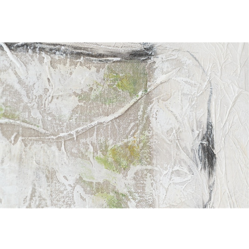 34SI25361 Cuadro abstracto ABSTRACCION EN LINO N1 tonos beige, gris y verde marco negro