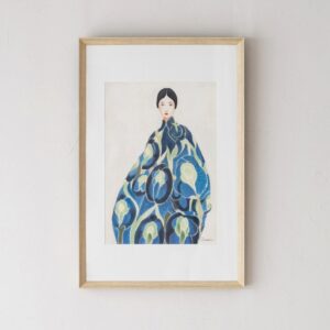 34SI25512 Cuadro abstracto MUJER ORIENTE N3 66x100 mujer tonos azul y verde marco madera