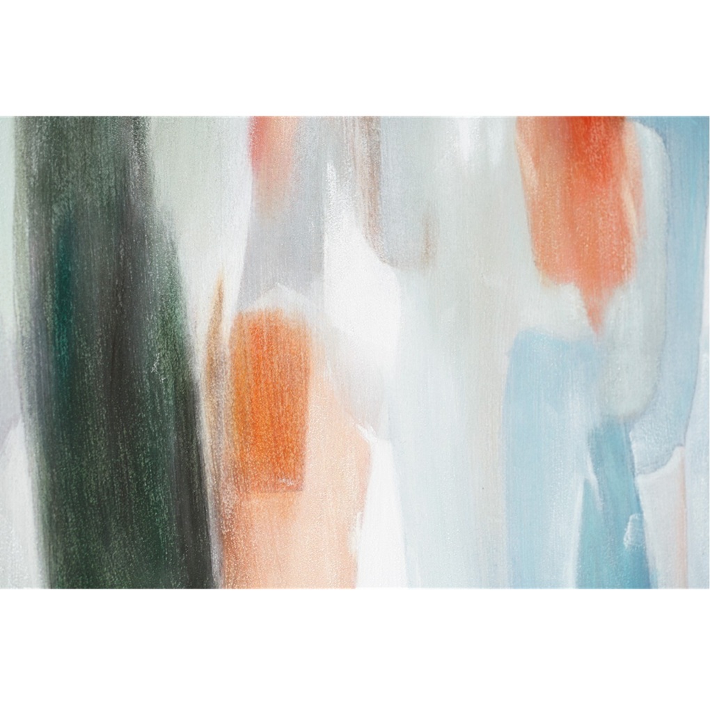 34SI25612 Cuadro abstracto ALEGRA N.7 100x100 tonos azul, verde y naranja con marco madera natural