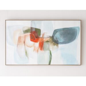 34SI25615 Cuadro abstracto ALEGRA N.5 150x90 tonos azul, verde y naranja con marco madera natural