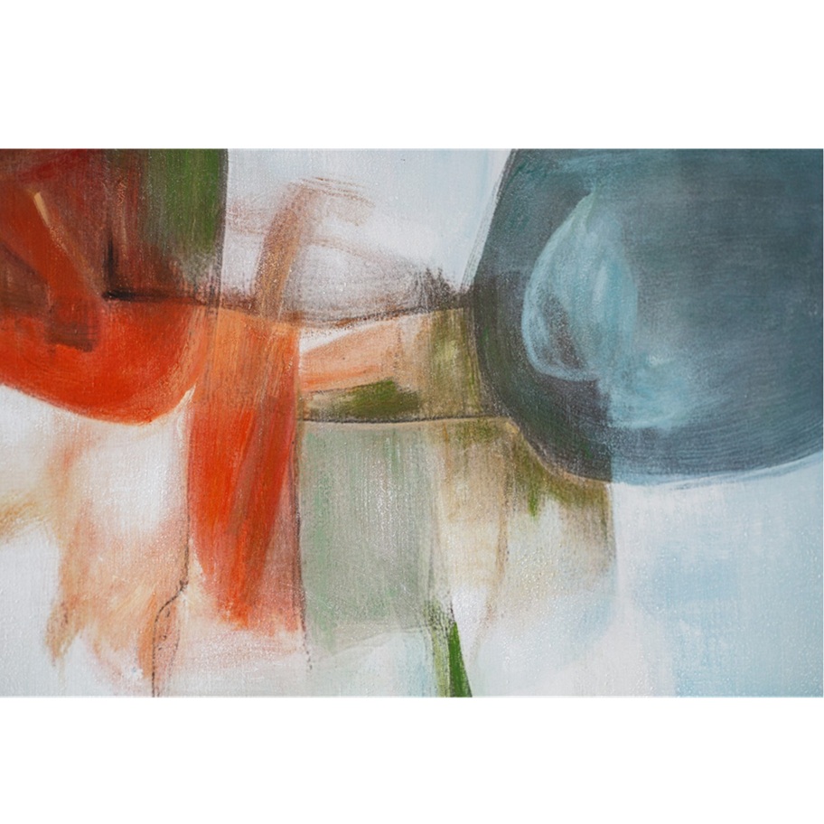 34SI25615 Cuadro abstracto ALEGRA N.5 150x90 tonos azul, verde y naranja con marco madera natural