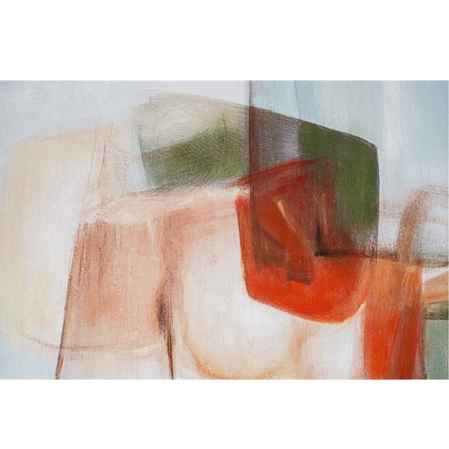 34SI25615 Cuadro abstracto ALEGRA N.5 150x90 tonos azul, verde y naranja con marco madera natural