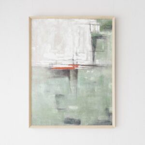 34SI25655 Cuadro abstracto LICIA N.1 100x130 tonos verde, gris, ocre con marco madera natural