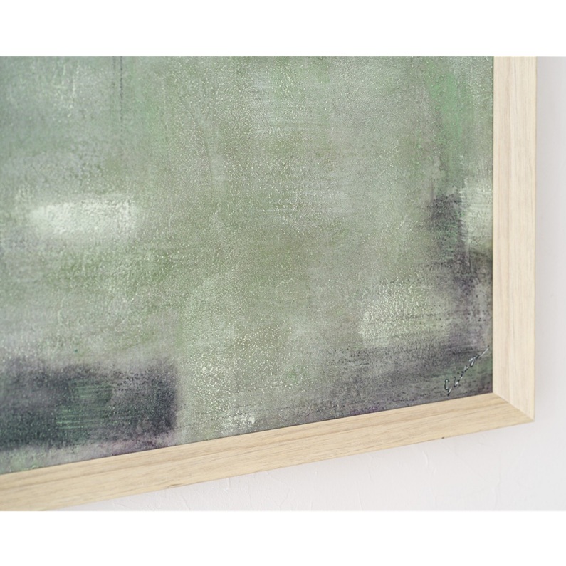 34SI25655 Cuadro abstracto LICIA N.1 100x130 tonos verde, gris, ocre con marco madera natural