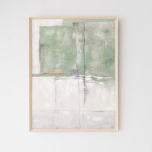 34SI25656 Cuadro abstracto LICIA N.2 100x130 tonos verde, gris, ocre con marco madera natural