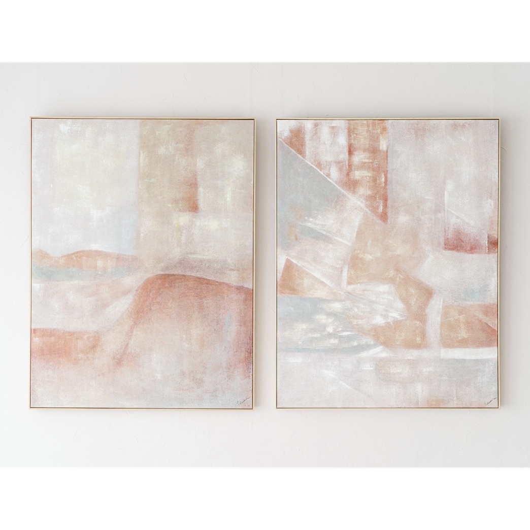 34SI25657 Cuadro abstracto VEL N.1 100x130 tonos ocre, naranja, gris con marco madera natural