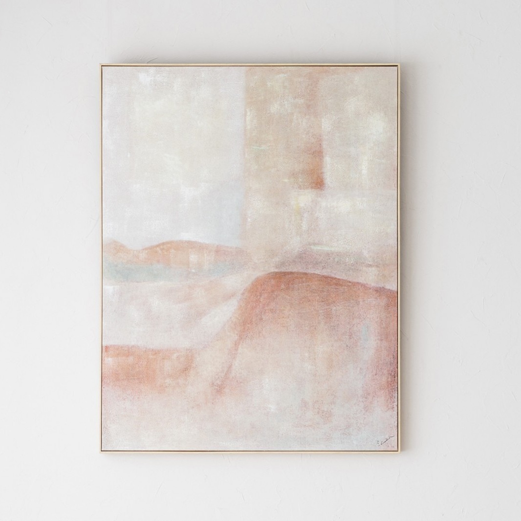 34SI25658 Cuadro abstracto VEL N.1 100x130 tonos ocre, naranja, gris con marco madera natural