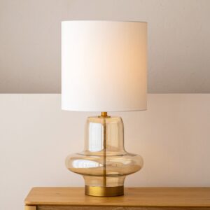 34U25181A Lámpara de sobremesa diseño moderno BREO 75 vidrio ámbar y pantalla de lino
