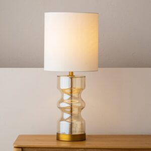 34U25230A Lámpara de sobremesa diseño moderno CILLA N.1 78 vidrio ámbar y pantalla de lino