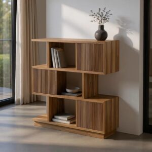 614748 Estantería de diseño rústico 116 madera de teka reciclada puertas alistonadas