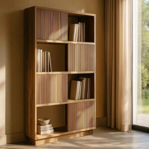 614749 Estantería de diseño rústico 100 madera de teka reciclada puertas alistonadas