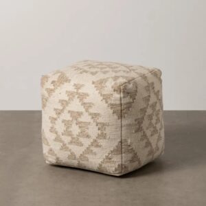 614927 Puff de diseño moderno 45 tapizado geométrico tonos beige