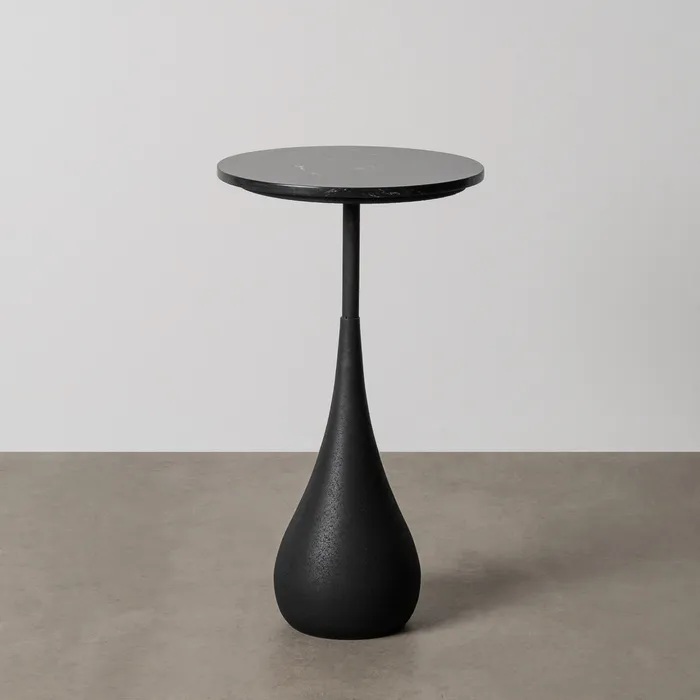 615260 Mesa auxiliar redonda diseño vintage Art Decó 35 hierro y sobre de mármol negro