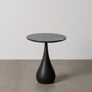 615261 Mesa auxiliar redonda diseño vintage Art Decó 40 hierro y sobre de mármol negro