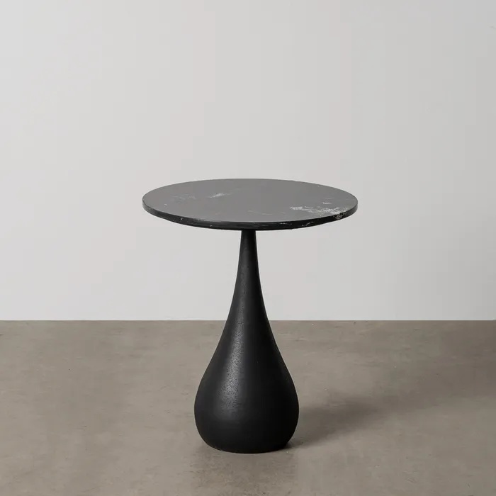 615261 Mesa auxiliar redonda diseño vintage Art Decó 40 hierro y sobre de mármol negro