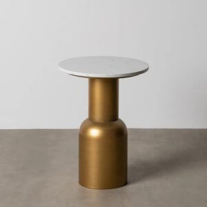 615262 Mesa auxiliar redonda diseño vintage Art Decó 40 hierro dorado y sobre de mármol blanco