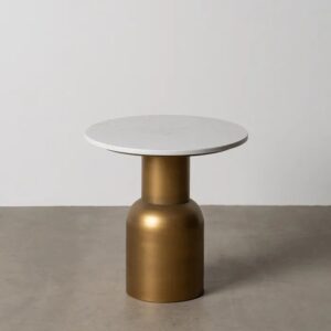 615263 Mesa auxiliar redonda diseño vintage Art Decó 45 hierro dorado y sobre de mármol blanco