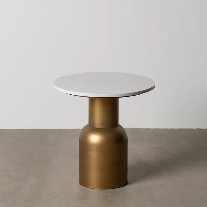 615263 Mesa auxiliar redonda diseño vintage Art Decó 45 hierro dorado y sobre de mármol blanco