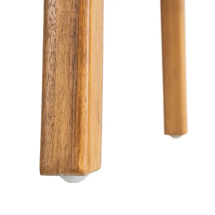 616012 Silla de diseño vintage madera de teka natural y piel marrón trenzada