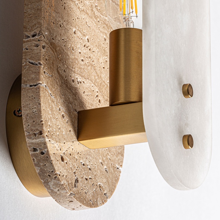 34910 Aplique de pared diseño Art Decó TETBURY 37 mármol, hierro y alabastro