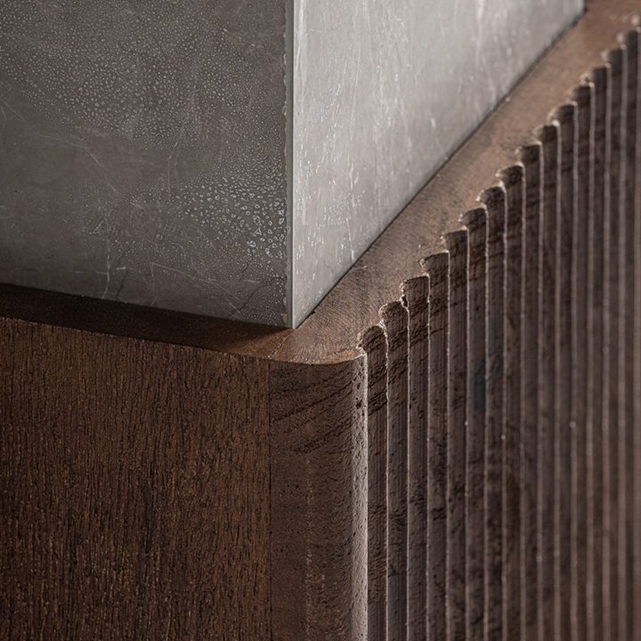 37056 Mesa auxiliar de diseño moderno ANZEX 46 madera de mango y mármol gris