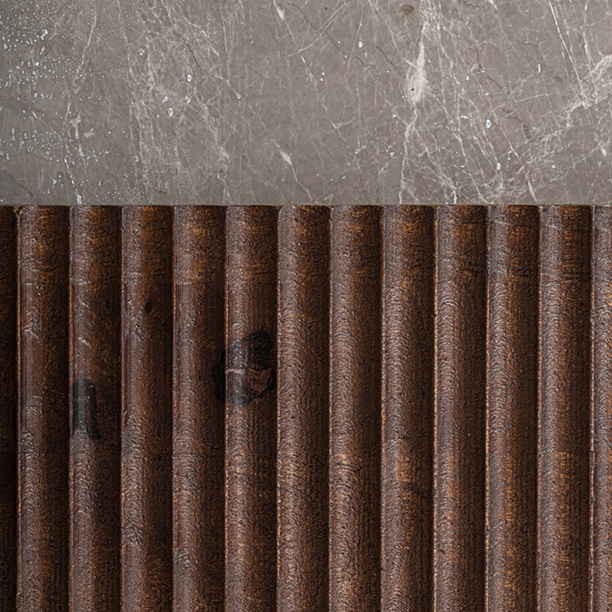 37056 Mesa auxiliar de diseño moderno ANZEX 46 madera de mango y mármol gris